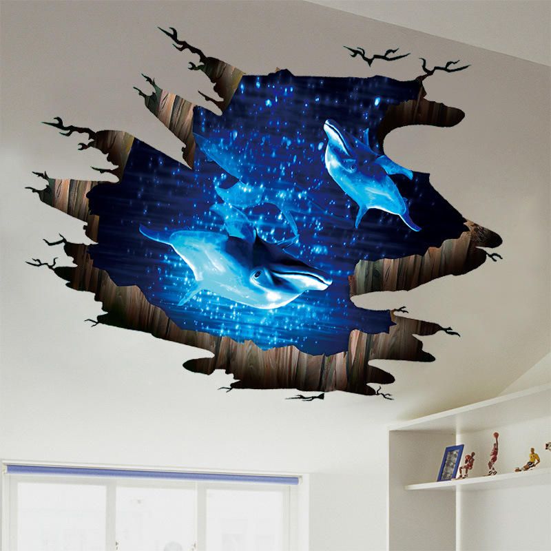 Miico Creative 3d Deep Sea Dolphin Extraíble Hogar Habitación Decorativa Pared Piso Decoración Pegatina