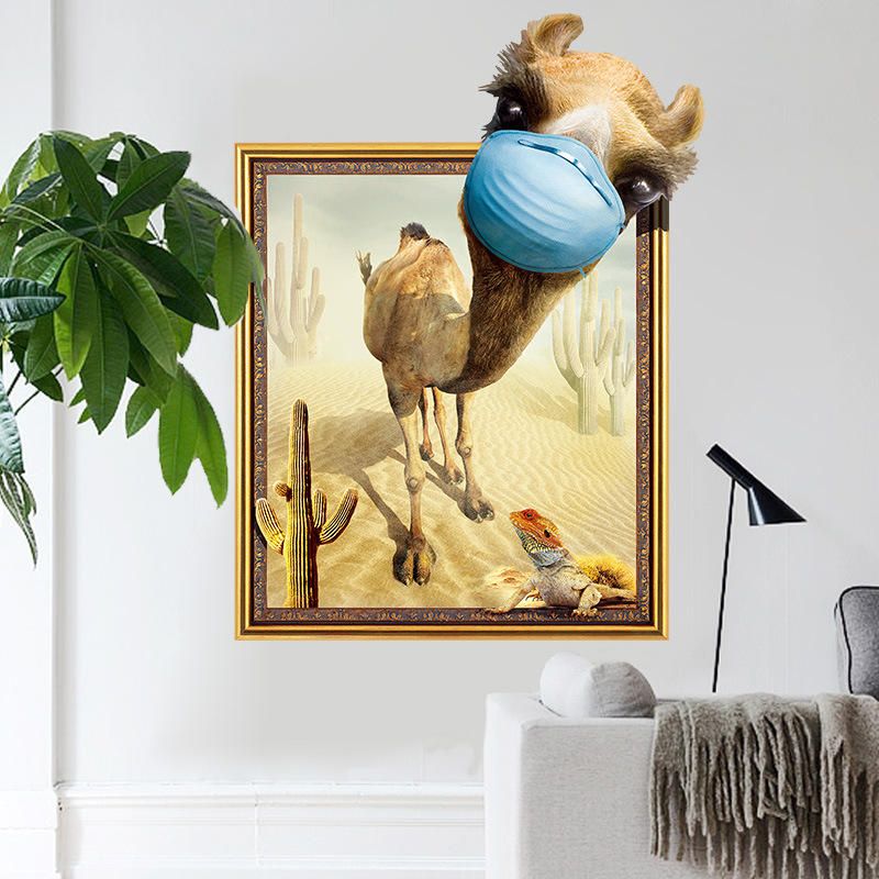 Miico Creative 3d Desert Camel Frame Pvc Extraíble Hogar Habitación Decorativa Pared Puerta Decoración Pegatina