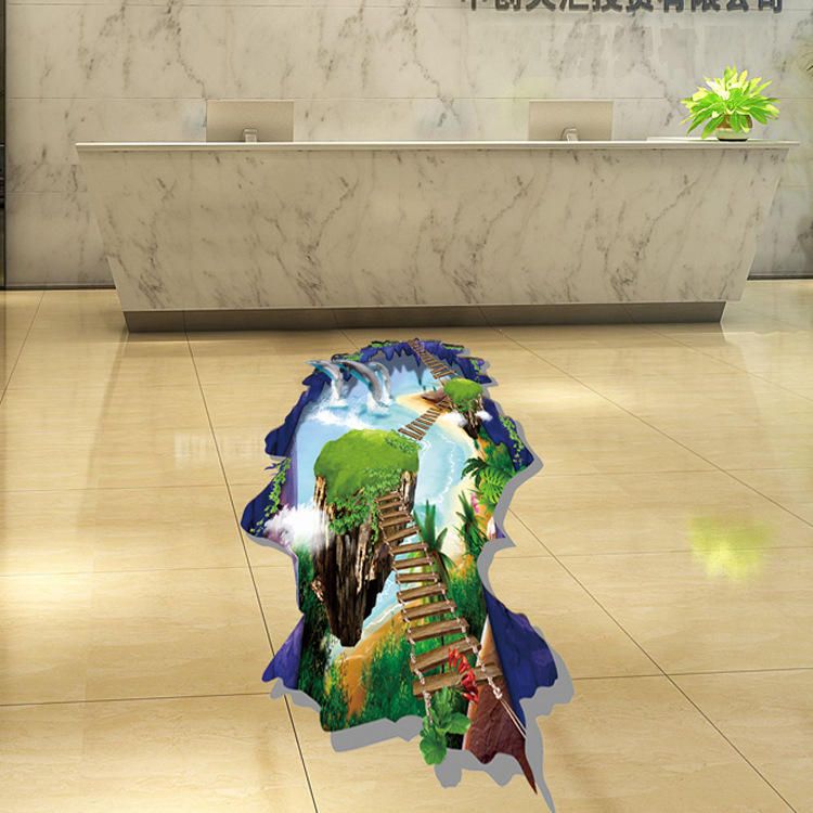 Miico Creative 3d Dolphins Sky Bridge Extraíble Impermeable Hogar Habitación Decorativa Pared Piso Decoración Pegatina