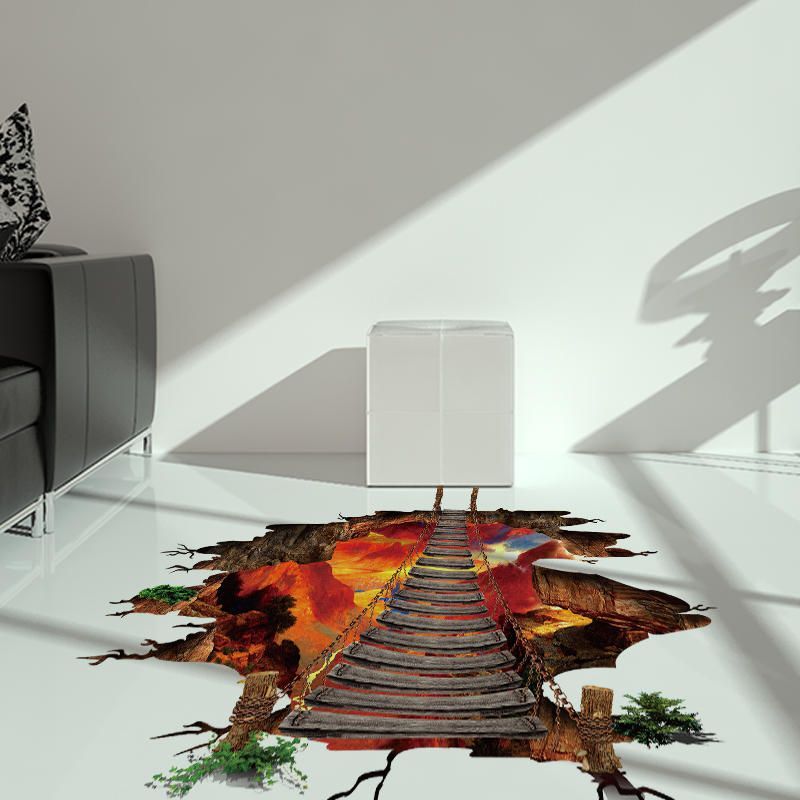 Miico Creative 3d Fire Chain Bridge Pared Rota Pvc Extraíble Decorativo Pared Piso Decoración Pegatina