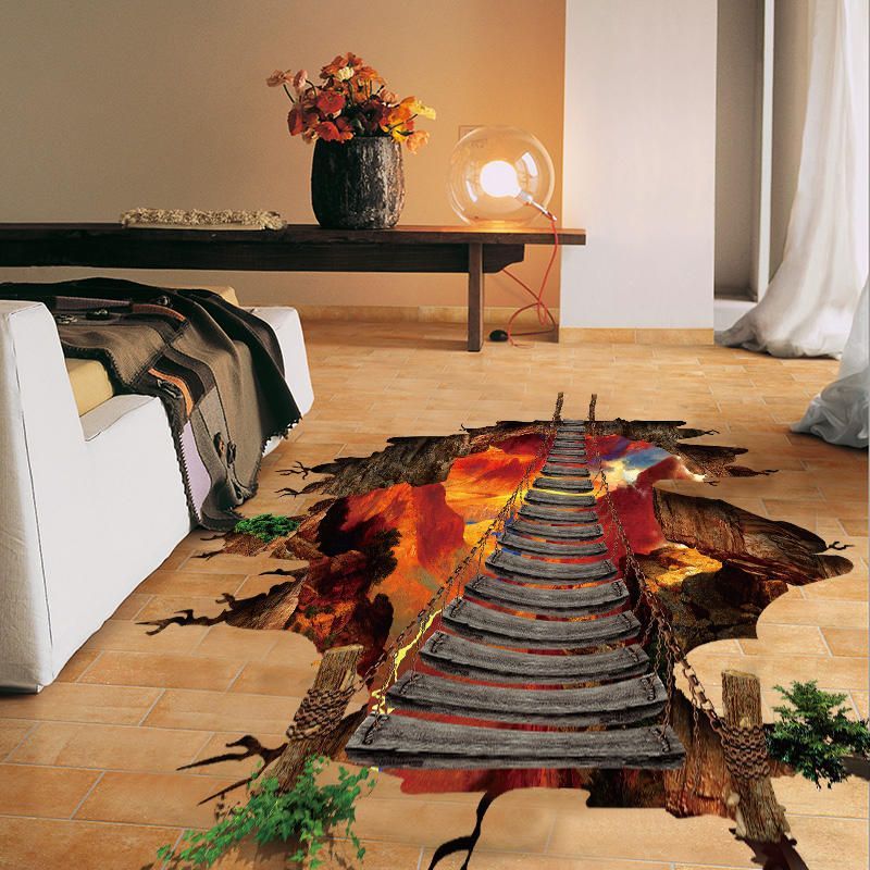 Miico Creative 3d Fire Chain Bridge Pared Rota Pvc Extraíble Decorativo Pared Piso Decoración Pegatina