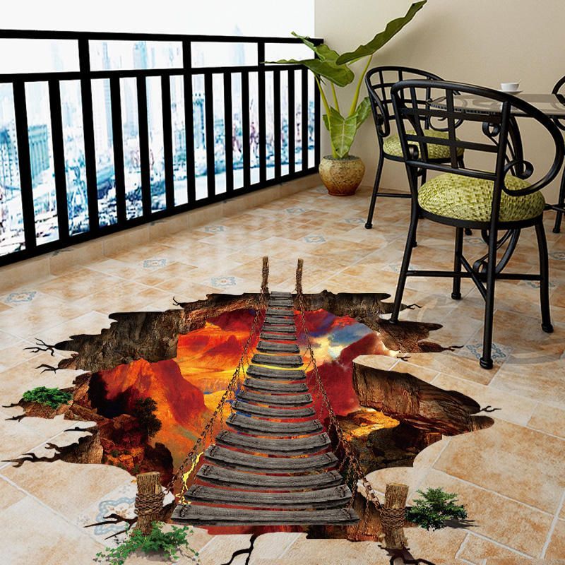 Miico Creative 3d Fire Chain Bridge Pared Rota Pvc Extraíble Decorativo Pared Piso Decoración Pegatina