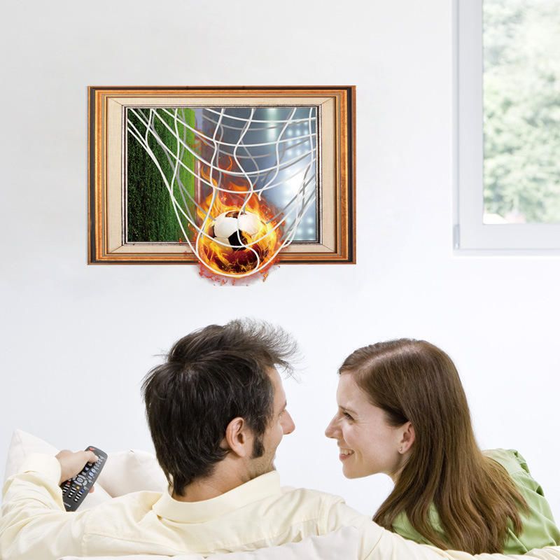 Miico Creative 3d Fire Football Frame Pvc Extraíble Home Room Decorativo Wall Floor Decor Sticker