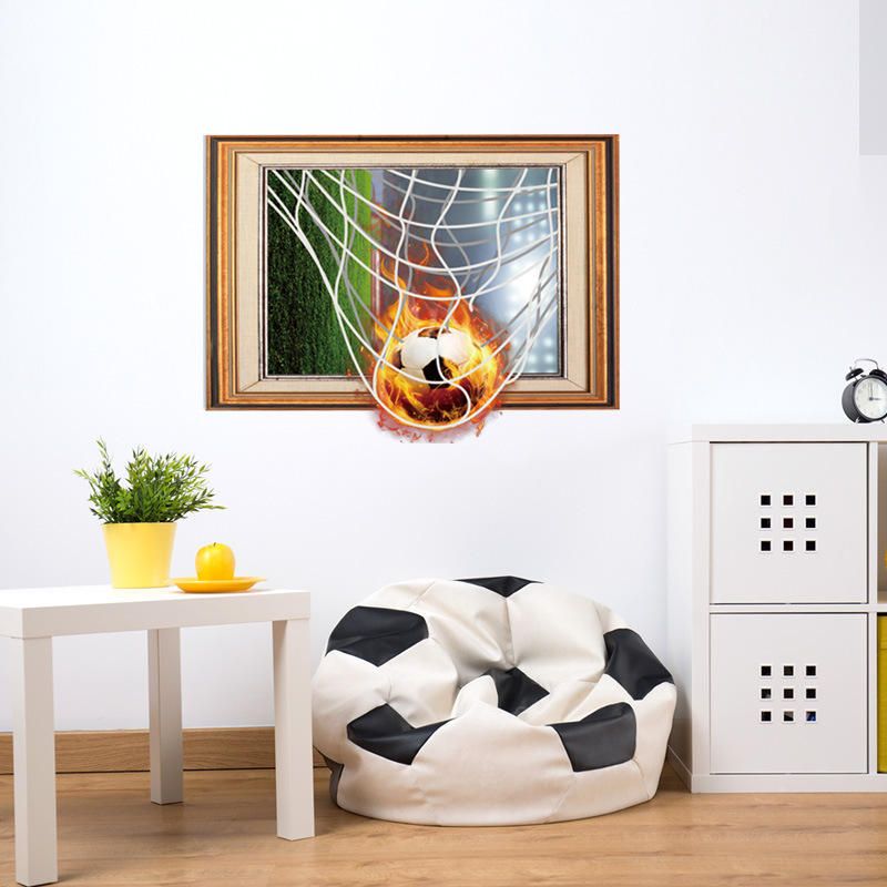 Miico Creative 3d Fire Football Frame Pvc Extraíble Home Room Decorativo Wall Floor Decor Sticker