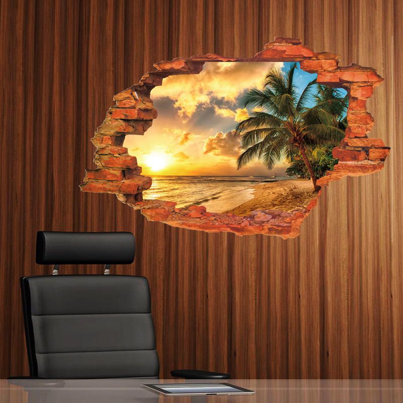 Miico Creative 3d Island Sea Sunset Coconut Palm Extraíble Home Room Decoración De Pared Decorativa Pegatina