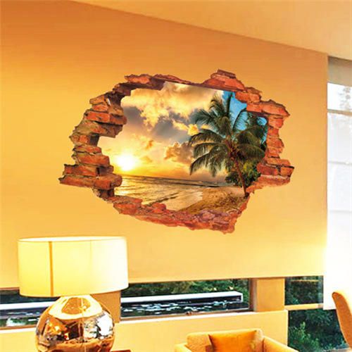 Miico Creative 3d Island Sea Sunset Coconut Palm Extraíble Home Room Decoración De Pared Decorativa Pegatina