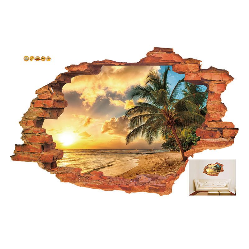 Miico Creative 3d Island Sea Sunset Coconut Palm Extraíble Home Room Decoración De Pared Decorativa Pegatina