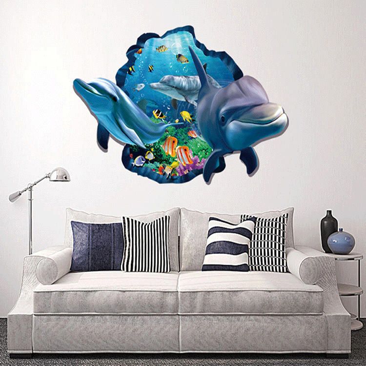 Miico Creative 3d Sea Fish Dolphin Extraíble Home Room Decoración De Pared Decorativa Sticker