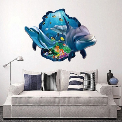 Miico Creative 3d Sea Fish Dolphin Extraíble Home Room Decoración De Pared Decorativa Sticker