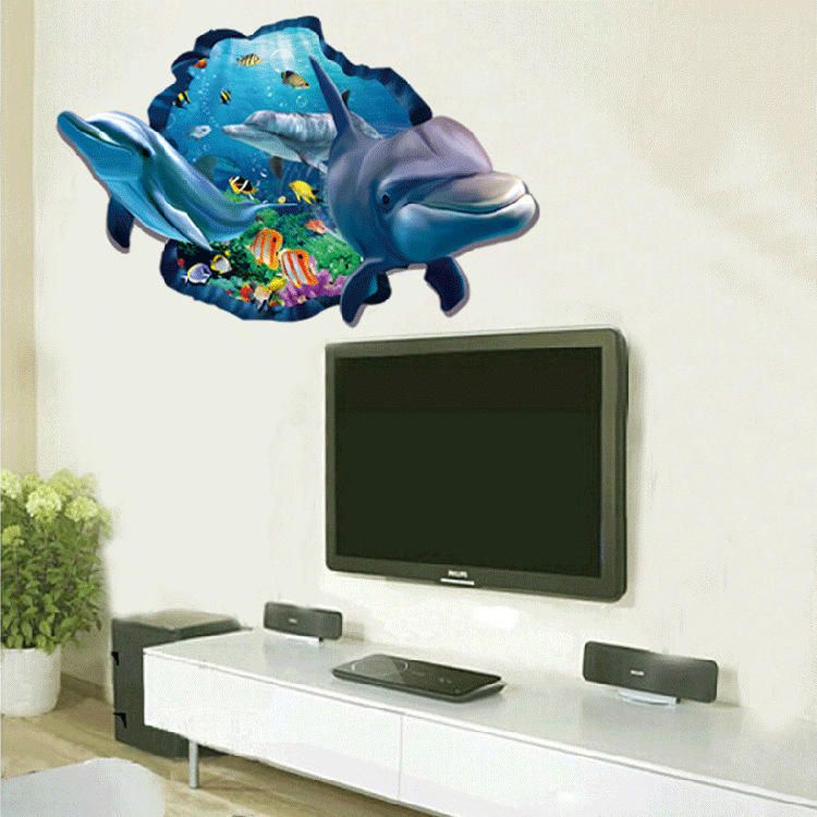 Miico Creative 3d Sea Fish Dolphin Extraíble Home Room Decoración De Pared Decorativa Sticker