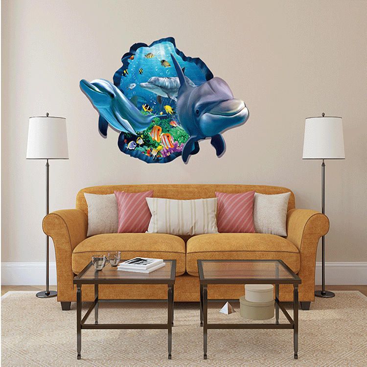 Miico Creative 3d Sea Fish Dolphin Extraíble Home Room Decoración De Pared Decorativa Sticker