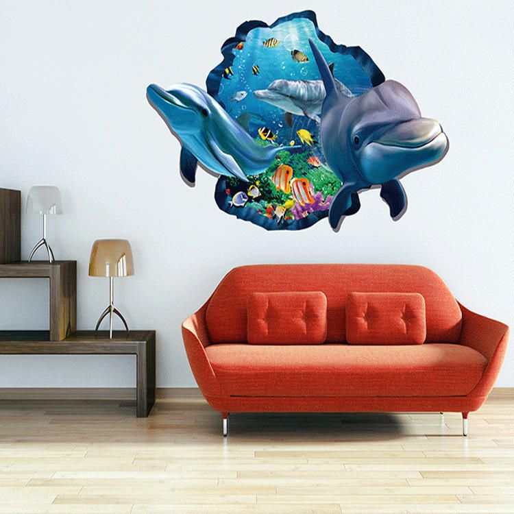 Miico Creative 3d Sea Fish Dolphin Extraíble Home Room Decoración De Pared Decorativa Sticker