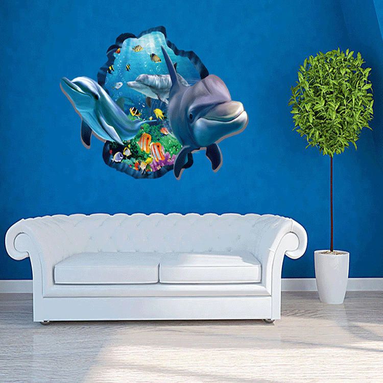 Miico Creative 3d Sea Fish Dolphin Extraíble Home Room Decoración De Pared Decorativa Sticker