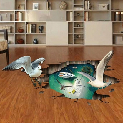 Miico Creative 3d Sea Gulls Birds Sea Island Pvc Extraíble Home Room Floor Decor Sticker