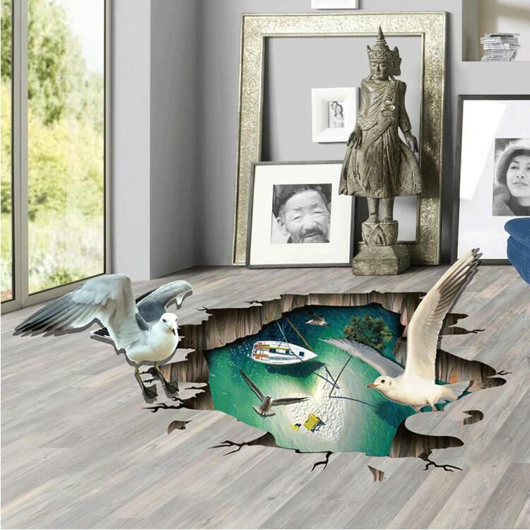 Miico Creative 3d Sea Gulls Birds Sea Island Pvc Extraíble Home Room Floor Decor Sticker