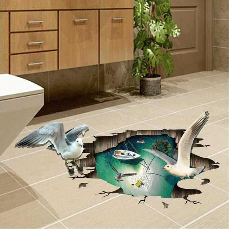 Miico Creative 3d Sea Gulls Birds Sea Island Pvc Extraíble Home Room Floor Decor Sticker