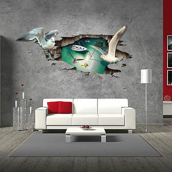 Miico Creative 3d Sea Gulls Birds Sea Island Pvc Extraíble Home Room Floor Decor Sticker