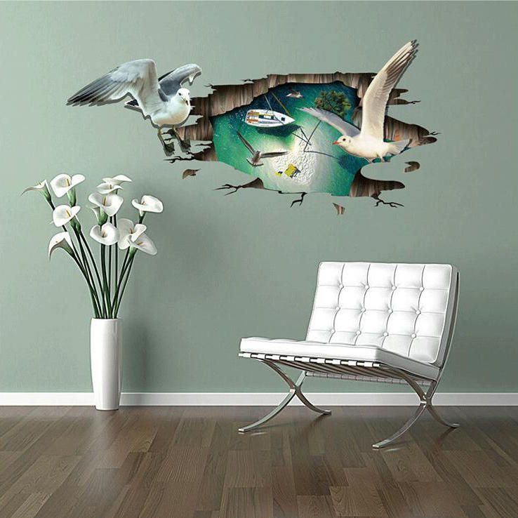 Miico Creative 3d Sea Gulls Birds Sea Island Pvc Extraíble Home Room Floor Decor Sticker