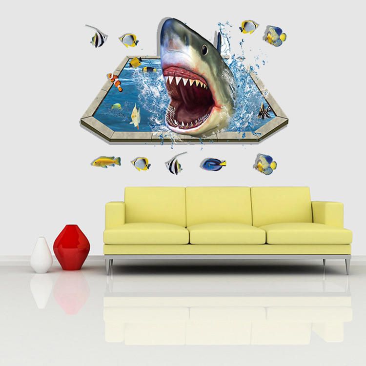 Miico Creative 3d Sea Sharks Fish Extraíble Home Room Decorativo Wall Floor Decor Sticker