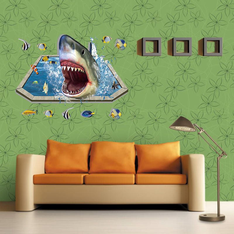 Miico Creative 3d Sea Sharks Fish Extraíble Home Room Decorativo Wall Floor Decor Sticker