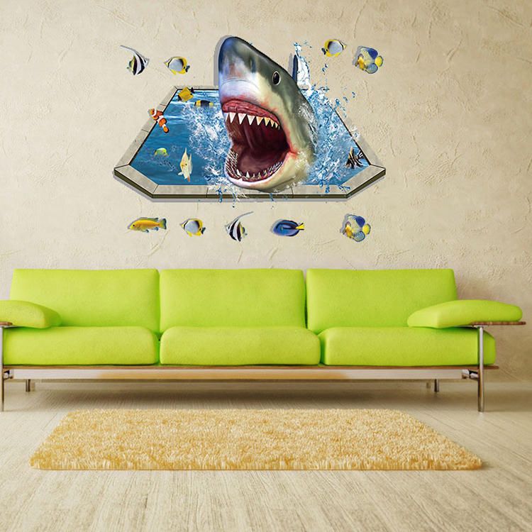 Miico Creative 3d Sea Sharks Fish Extraíble Home Room Decorativo Wall Floor Decor Sticker