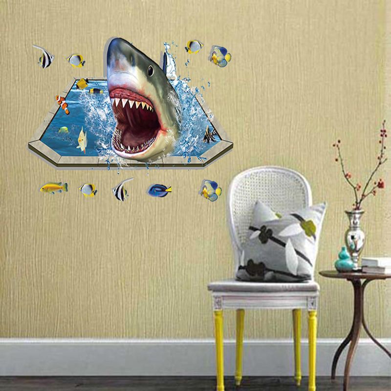 Miico Creative 3d Sea Sharks Fish Extraíble Home Room Decorativo Wall Floor Decor Sticker