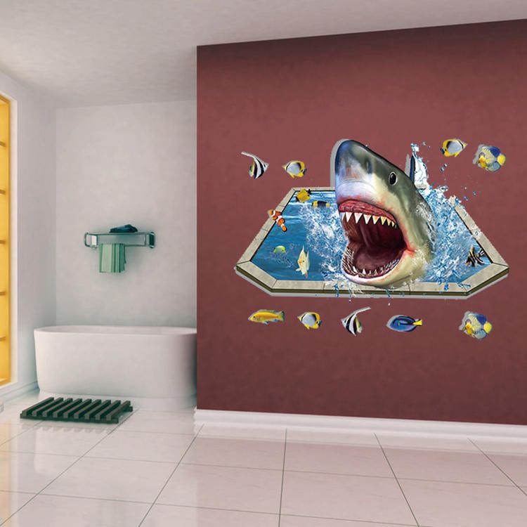 Miico Creative 3d Sea Sharks Fish Extraíble Home Room Decorativo Wall Floor Decor Sticker