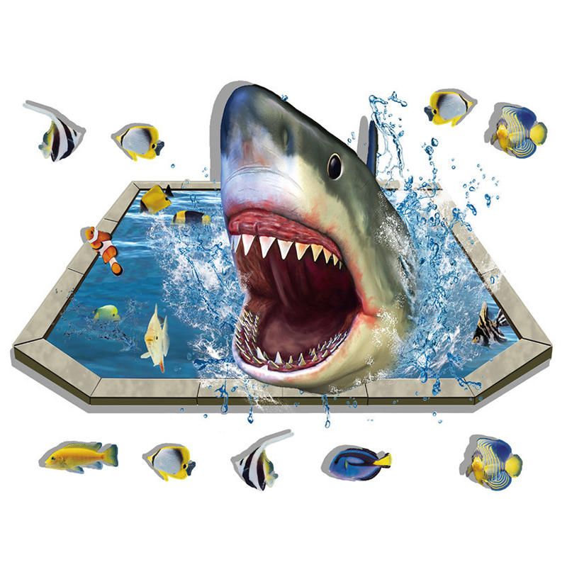 Miico Creative 3d Sea Sharks Fish Extraíble Home Room Decorativo Wall Floor Decor Sticker