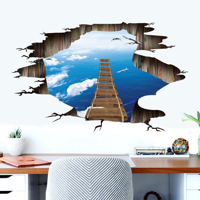 Miico Creative 3d Sky Suspension Bridge Pared Rota Extraíble Hogar Habitación Decorativa Pared Puerta Decoración Pegatina