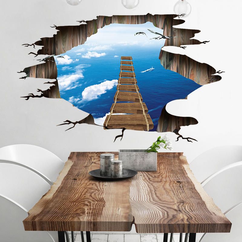 Miico Creative 3d Sky Suspension Bridge Pared Rota Extraíble Hogar Habitación Decorativa Pared Puerta Decoración Pegatina