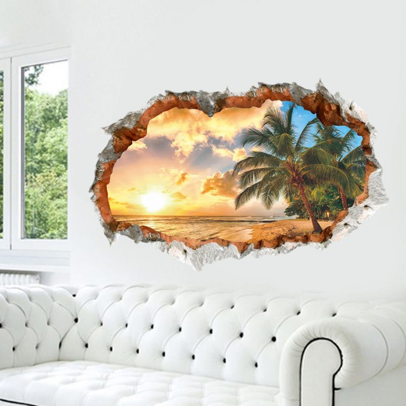 Miico Creative 3d Sunshine Beach Coconut Palm Pared Rota Extraíble Hogar Habitación Decorativa Pared Puerta Decoración Pegatina