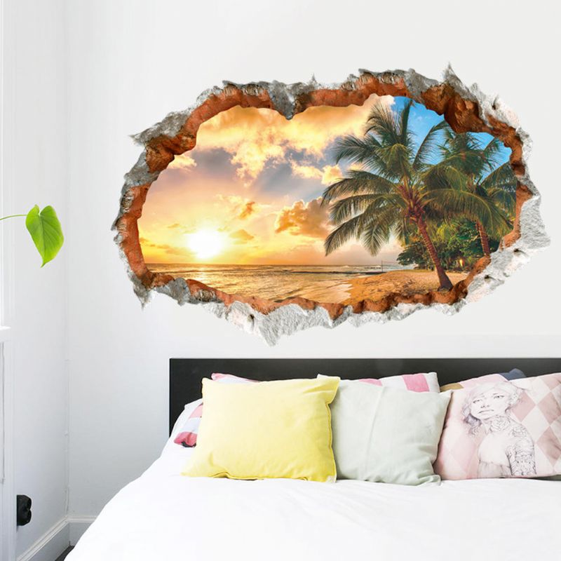 Miico Creative 3d Sunshine Beach Coconut Palm Pared Rota Extraíble Hogar Habitación Decorativa Pared Puerta Decoración Pegatina