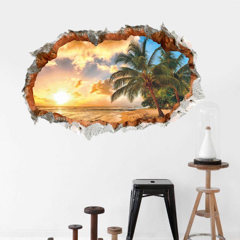 Miico Creative 3d Sunshine Beach Coconut Palm Pared Rota Extraíble Hogar Habitación Decorativa Pared Puerta Decoración Pegatina