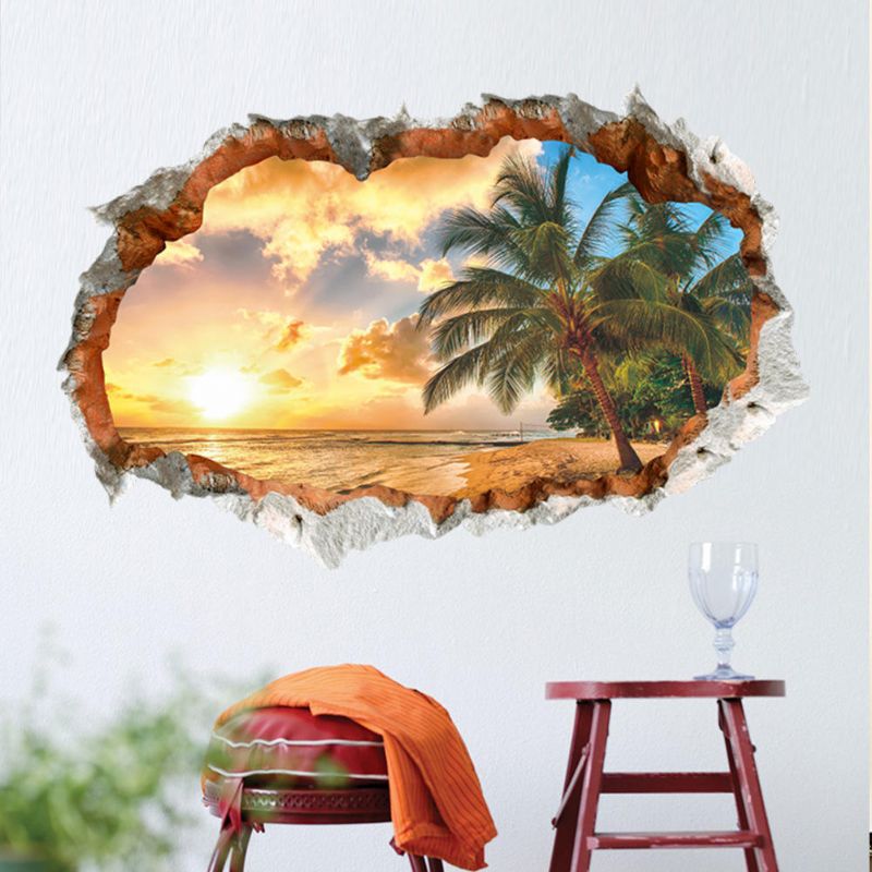 Miico Creative 3d Sunshine Beach Coconut Palm Pared Rota Extraíble Hogar Habitación Decorativa Pared Puerta Decoración Pegatina