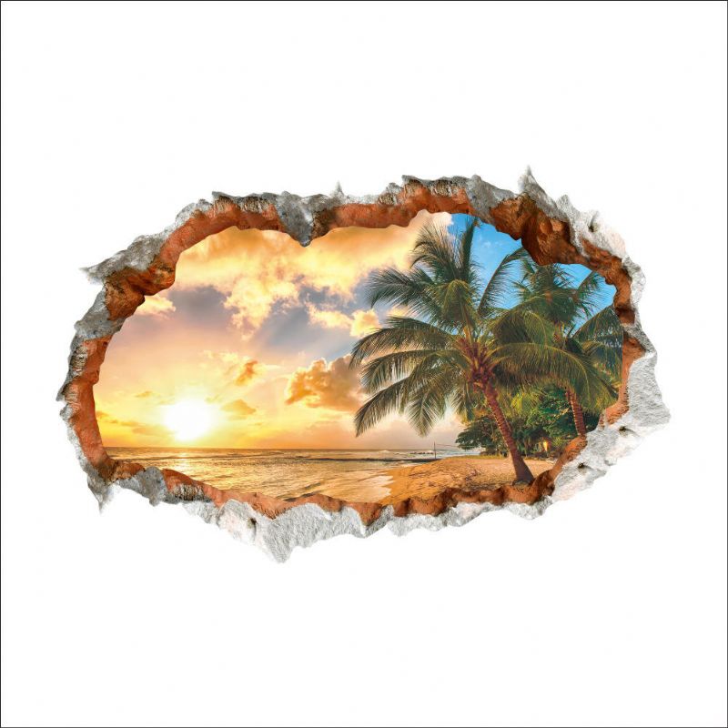 Miico Creative 3d Sunshine Beach Coconut Palm Pared Rota Extraíble Hogar Habitación Decorativa Pared Puerta Decoración Pegatina