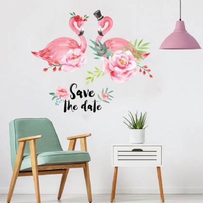 Miico Creative Pink Love Couple Flamingo Flower Pvc Extraíble Home Room Decoración Decorativa Pegatina