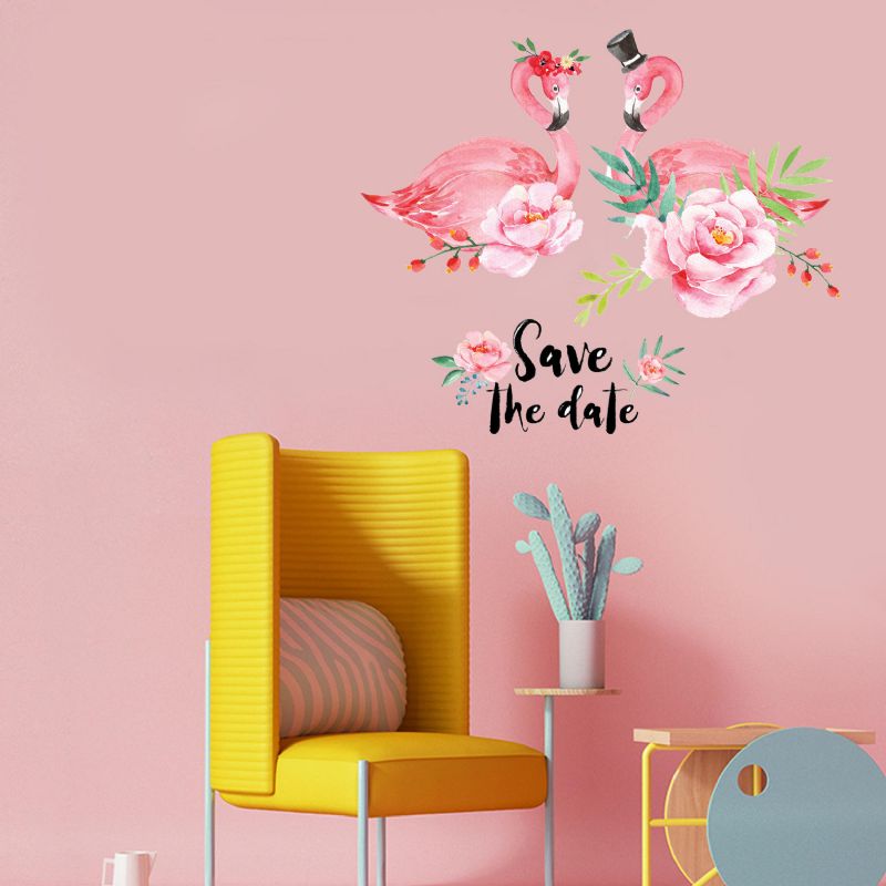 Miico Creative Pink Love Couple Flamingo Flower Pvc Extraíble Home Room Decoración Decorativa Pegatina