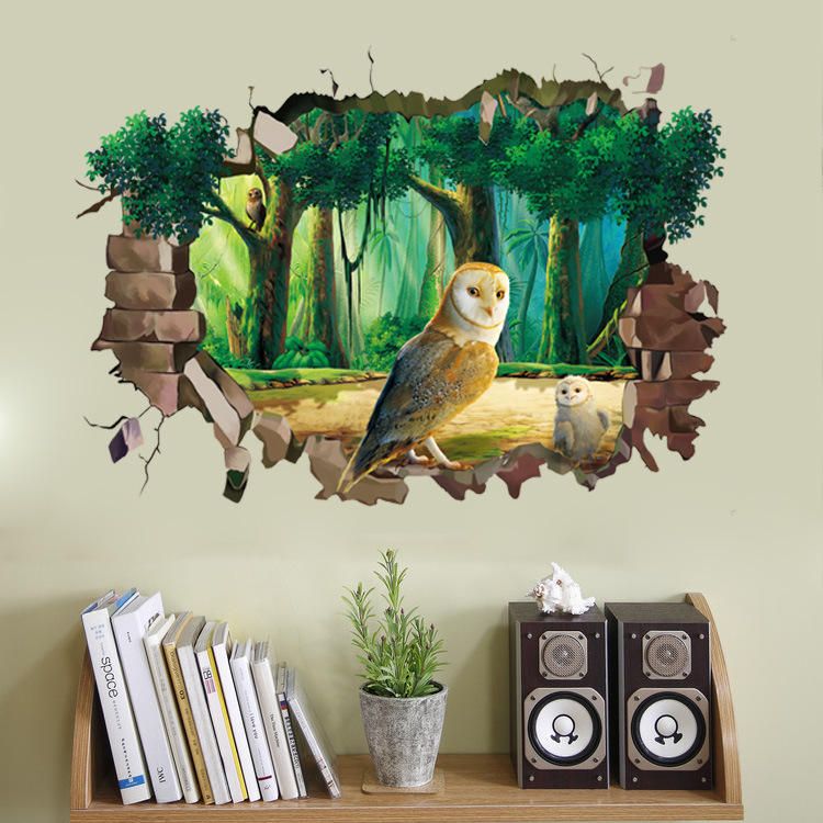 Miico Creativo 3d Animal Búho Pared Rota Extraíble Hogar Impermeable Decorativo Decoración De Pared Pegatina