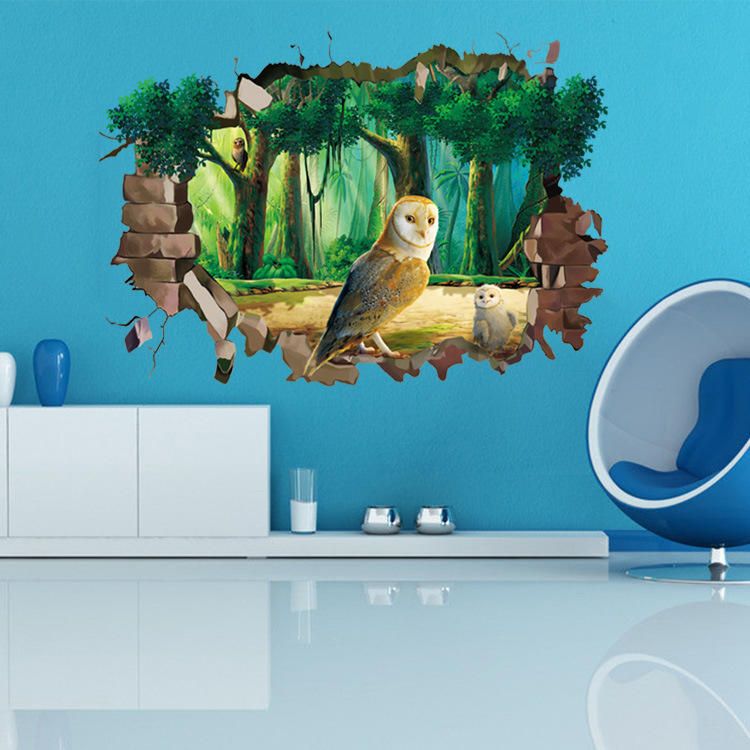 Miico Creativo 3d Animal Búho Pared Rota Extraíble Hogar Impermeable Decorativo Decoración De Pared Pegatina