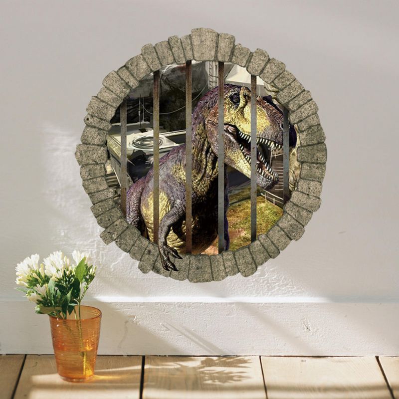 Miico Creativo 3d Dinosaurio En Jaula Pvc Extraíble Hogar Habitación Decorativa Pared Puerta Decoración Pegatina