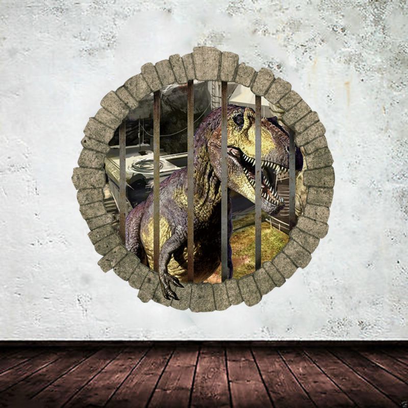 Miico Creativo 3d Dinosaurio En Jaula Pvc Extraíble Hogar Habitación Decorativa Pared Puerta Decoración Pegatina