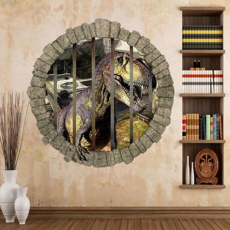 Miico Creativo 3d Dinosaurio En Jaula Pvc Extraíble Hogar Habitación Decorativa Pared Puerta Decoración Pegatina