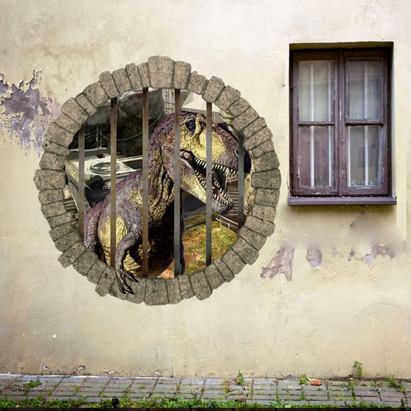 Miico Creativo 3d Dinosaurio En Jaula Pvc Extraíble Hogar Habitación Decorativa Pared Puerta Decoración Pegatina