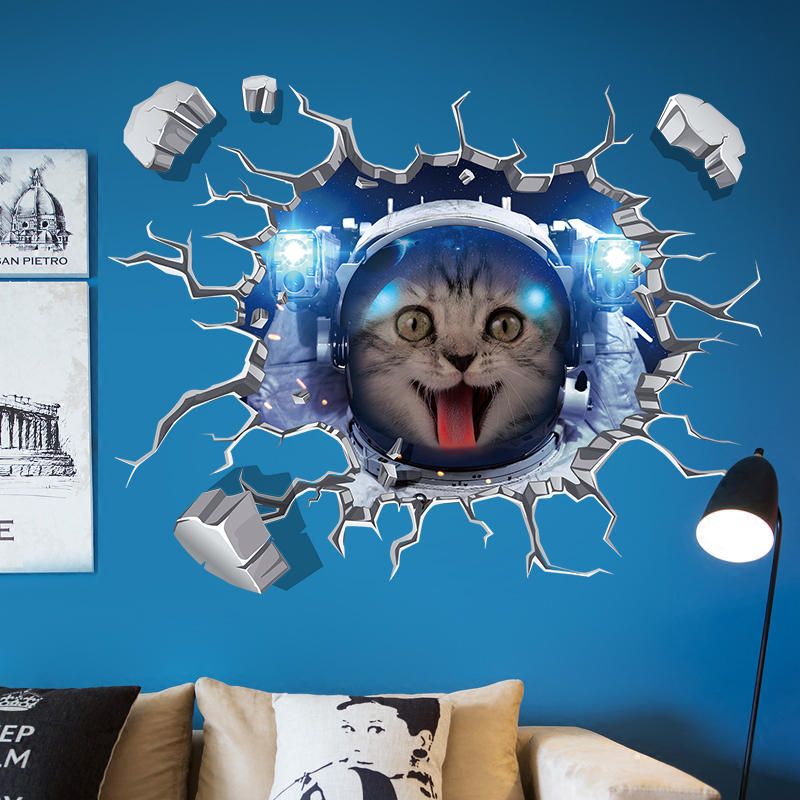 Miico Creativo 3d Espacio Astronauta Gato Pared Rota Pvc Extraíble Hogar Habitación Decorativa Pared Piso Decoración Pegatina