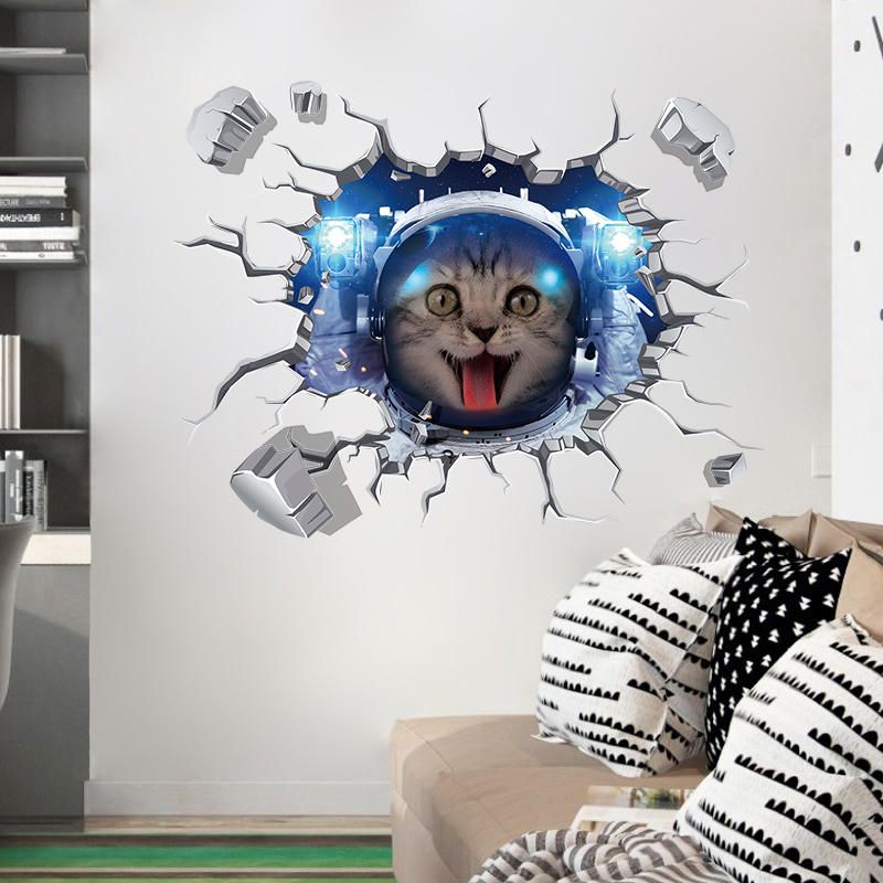 Miico Creativo 3d Espacio Astronauta Gato Pared Rota Pvc Extraíble Hogar Habitación Decorativa Pared Piso Decoración Pegatina