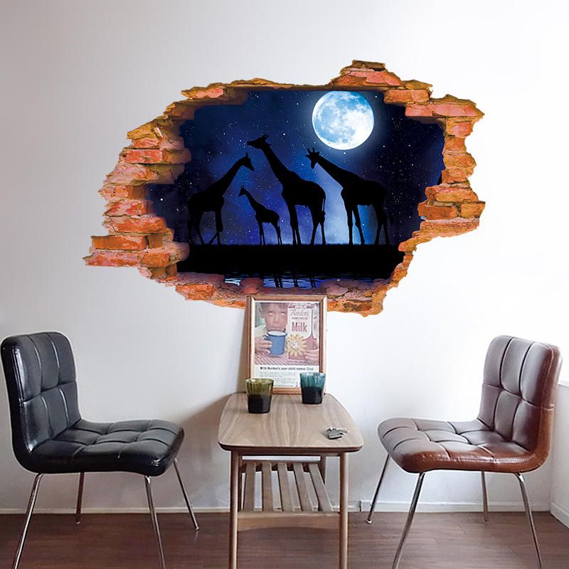 Miico Creativo 3d Luna Noche Jirafa Pared Rota Extraíble Hogar Habitación Decorativa Pared Piso Decoración Pegatina