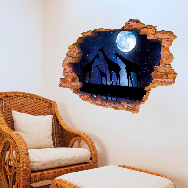 Miico Creativo 3d Luna Noche Jirafa Pared Rota Extraíble Hogar Habitación Decorativa Pared Piso Decoración Pegatina