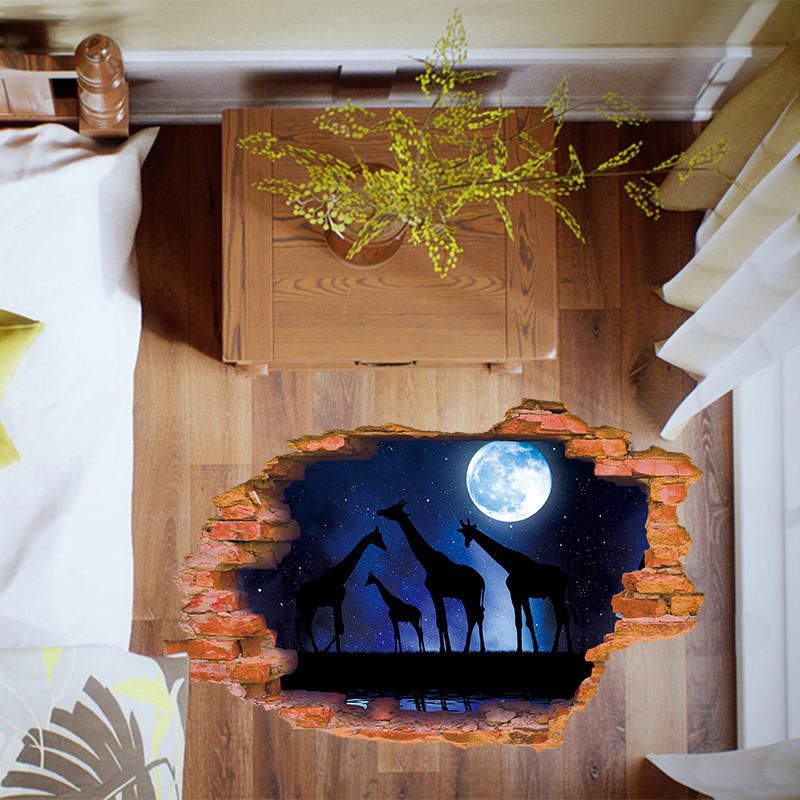 Miico Creativo 3d Luna Noche Jirafa Pared Rota Extraíble Hogar Habitación Decorativa Pared Piso Decoración Pegatina