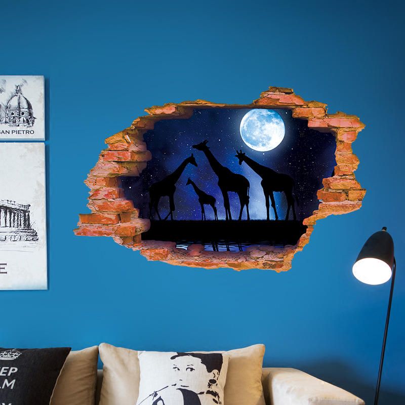 Miico Creativo 3d Luna Noche Jirafa Pared Rota Extraíble Hogar Habitación Decorativa Pared Piso Decoración Pegatina