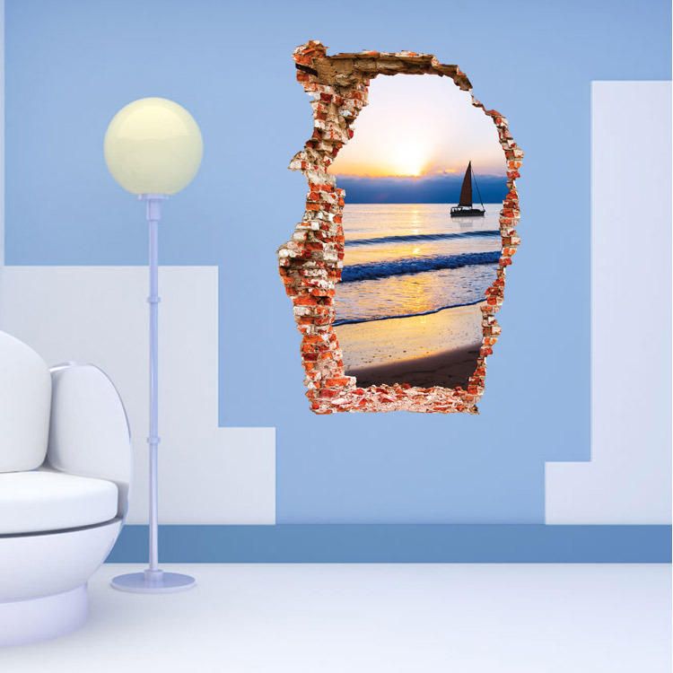 Miico Creativo 3d Mar Puesta De Sol Pared Rota Extraíble Hogar Habitación Decorativa Pared Puerta Decoración Pegatina